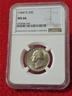 1989-D WASHINGTON QUARTER   NGC MS 66  UNCIRCULATED                     #T1596
