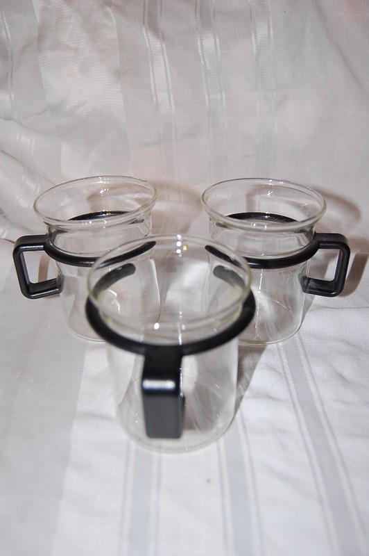 Vintage Bodum Captain Picard Glass Cup Mug Star Trek Black Handle Set of 3 Rare