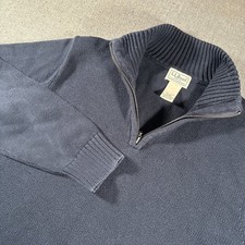 LL Bean Quarter Zip Sweater Mens M Navy Blue 100 Cotton Mock Neck 258291