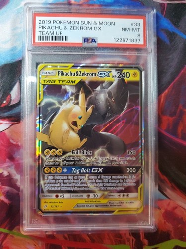 Pikachu & Zekrom-GX graded PSA 8 for sale on eBay