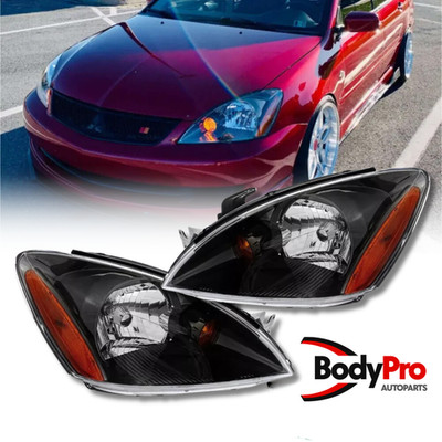 For 2004-2007 Mitsubishi Lancer Sedan Headlight W/Bulb Headlamp Black Left+Right