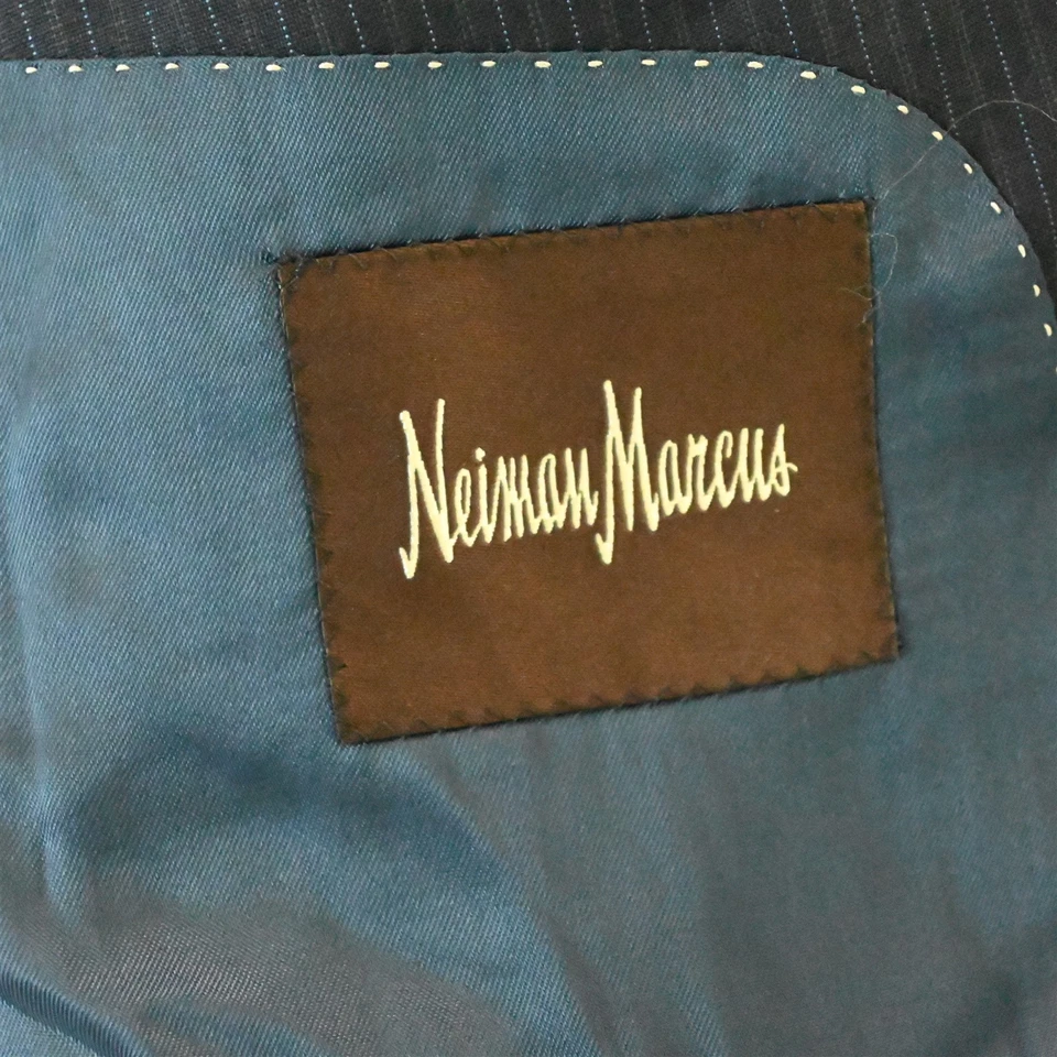 Blazer Traje Chaqueta Abrigo Deportivo Neiman Marcus 46R Azul Rayas 100% Lana Sable Foto 4 de 4