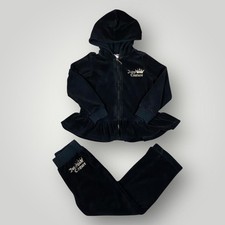 Juicy Couture Tracksuit Girls 4 Black Velour Hoodie Pants Set Logo Choose Juicy