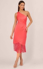 Adrianna by Adrianna Papell Eve Satin Midi Dress Spicy Coral Size 4 MSRP $220