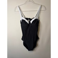 Quince Italian Underwire One-Piece Swimsuit Black White Size Medium NEW NWT