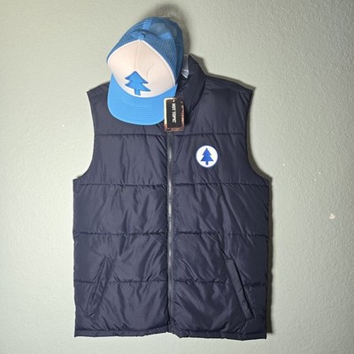 NWT Disney GRAVITY FALLS Dipper Pines Hat & Jacket Puffy Zip Navy Puffer VEST M