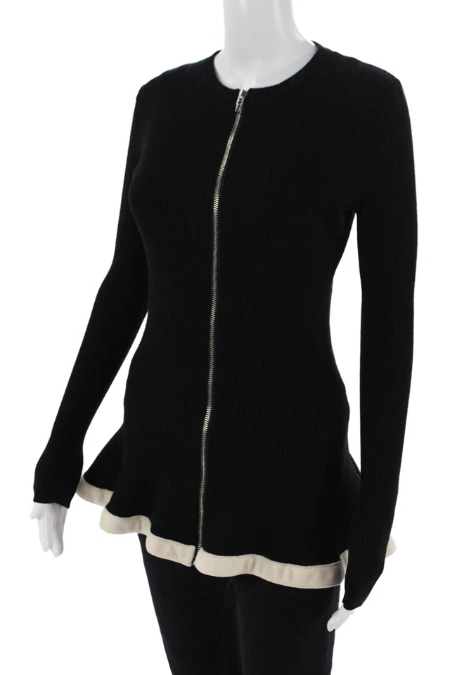 Suéter tejido acanalado con cremallera frontal negro blanco XS McQ by Alexander McQueen para mujer Foto 2 de 4