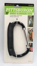 New In Package Pittsburgh 5" Jumbo Aluminum Hook Cushion Grip Spring Loaded Snap