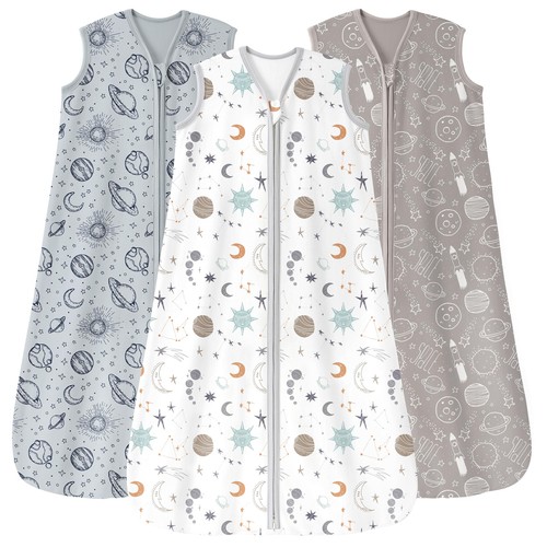 Unnivoll Baby Sleep Sack 0-6 Months 3 Small, 0.5 Tog White Gray Blue Space - 第 1/7 張圖片