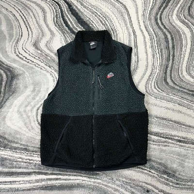 Vintage Nike Heritage Sherpa Borg flauschige schwarze Größe Large Weste Körperwärmer Gilet