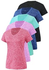 Women's Short Sleeve V-Neck Athletic T-Shirt Exercise Yoga Tees Dry Fit Gym S...