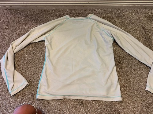 Athleta Santa Cruz Small White Blue Shell Abstract Rashguard Swim Shirt Top - Picture 2 of 3