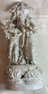 Kalk Porcelain German Victorian Statue Figurine Man & Woman White/Gold 13''
