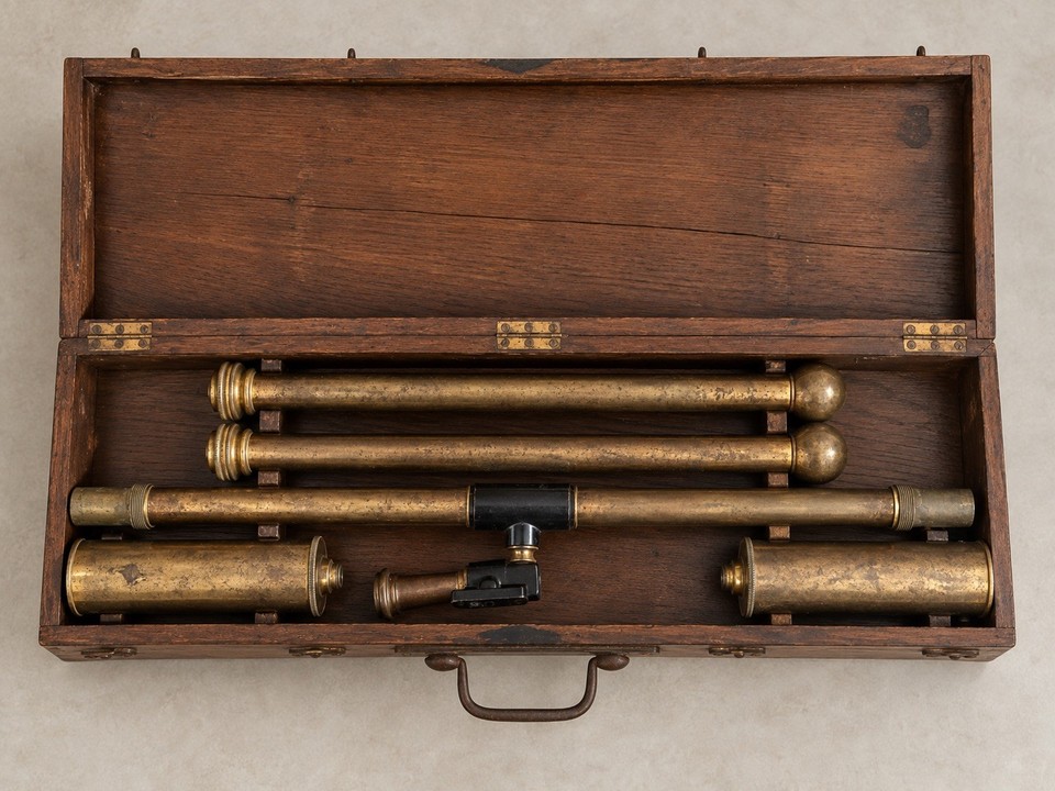 Antique French Brass Surveyor Level 19th Century Surveying Instrument Boxed