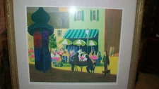 CAFE IN PARIS by GUSTAV LIKAN SIGNED ARTIST PROOF SERIGRAPH FROM 1978