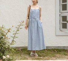 Women Summer Tie Beach Front Stripe Slip Long Dress