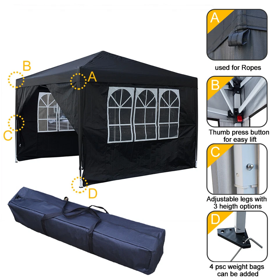 New 3m x 3m Waterproof Pop Up Gazebo Garden Wedding Party Canopy Tent with Sides