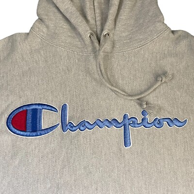 Champion Reverse Weave Hoodie Mens S Embroidered Spell Out Gray