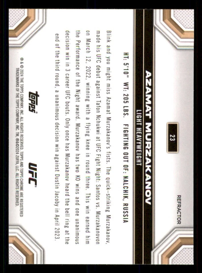 2024 Topps Chrome UFC Refractors #23 Azamat Murzakanov - Image 2 of 2