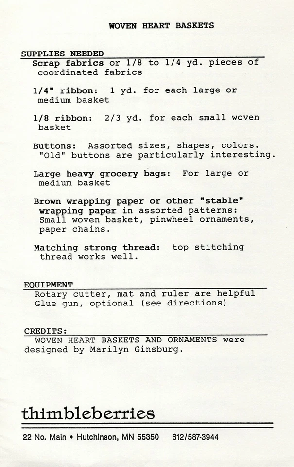 Woven Heart Baskets & Ornaments by Thimbleberries UNCUT SEWING PATTERN - Image 2 of 3