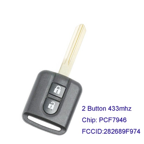 2 Button 433MHz Remote Car Key Fob Control for Nissan Micra Navara