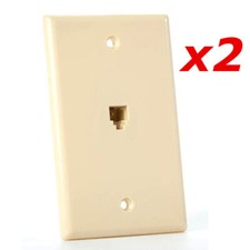 2 Pack - 1-Port RJ11 6P4C Smooth Telephone Phone Jack Face Wall Plate - Ivory
