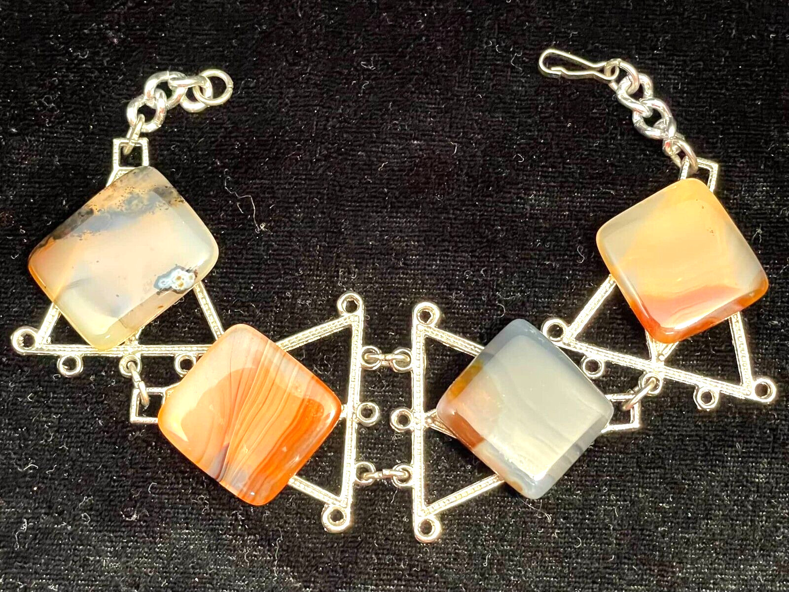 Polished Agate Rectangular Stones Bracelet Silver… - image 6