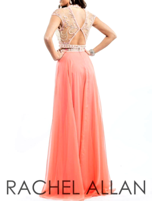 2 piece coral prom dress RACHEL ALLAN 2 PIECE CORAL PROM DRESS PAGEANT BALLGOWN SZ 0 #2060 $450 Long  new