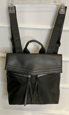 Botkier Black Leather & Nylon Zipper Pockets Backpack Bag 9.5'' x 9'' x 4'' EC!