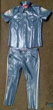 Men  s Hot Stylish Police LEATHER Uniform Short Sleeve T Shirt  Pants BLUFF Gay