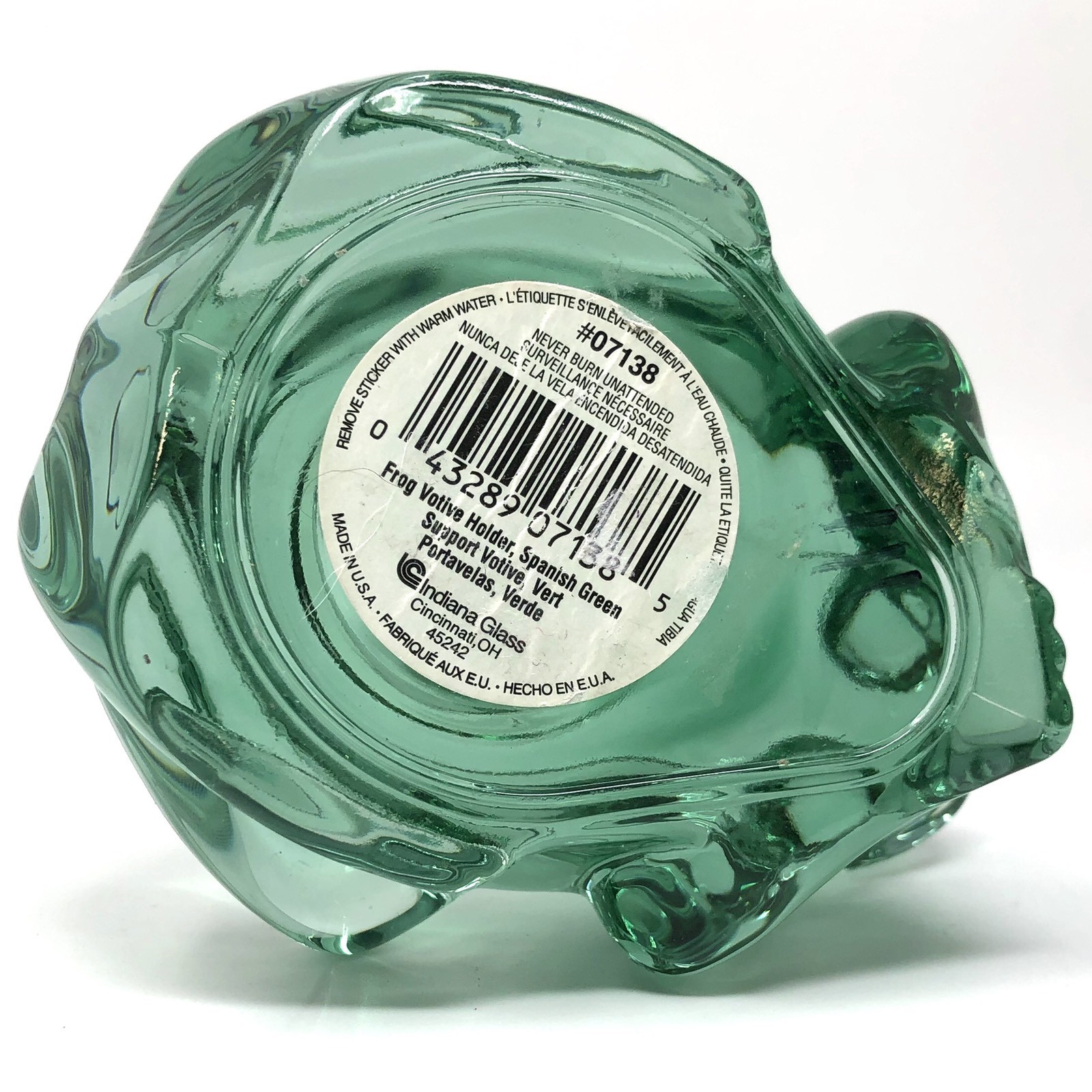 Vintage Indiana Glass Frog Votive Holder - Spanish Green 4.5" long 3" tall