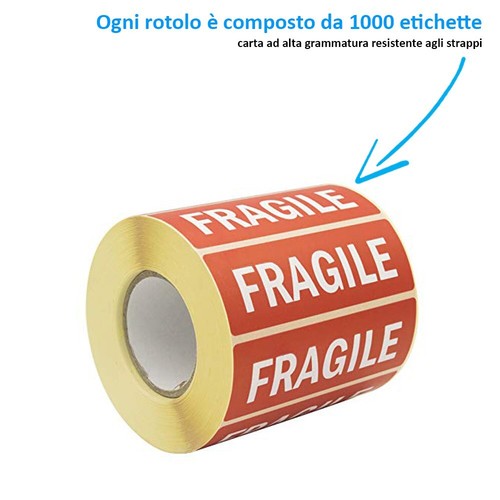 10 Rotoli - 10000 Etichette Adesive FRAGILE 90x30 mm per CARTONI TRASLOCO - Foto 3 di 6