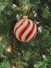Wizardi Red and White Striped Candy Ball Glass Christmas Ornament F07M7-19-LH...