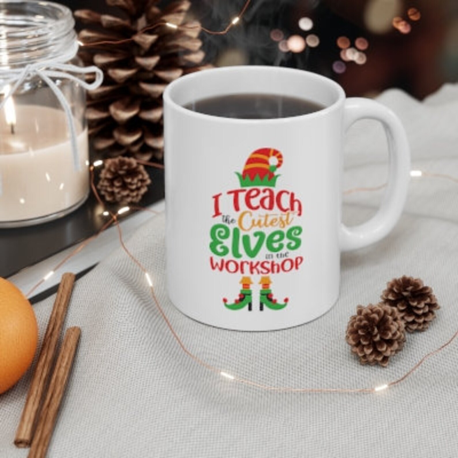 Teacher's Cute Funny Elf Christmas Mug Christmas Elf Decor Techers Christmas Gif