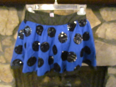 Girl's Skirt Size 12 Royal Blue Big Black Sequined Polka Dots Justice Brand
