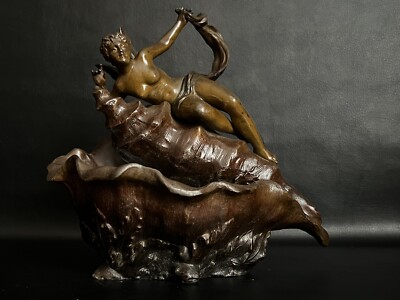 Bronzierte Jugendstil Regule  Skulptur ''Nymphe auf einer Muschel'' sig.um 1900