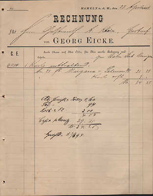 HAMELN a. d. W., Rechnung 1894, Wein Georg Eicke