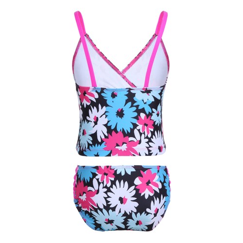 Kids Girls Two-piece Long Sleeves Swimsuit Palm Printed Zippered Bathing Suits - Picture 82 of 85