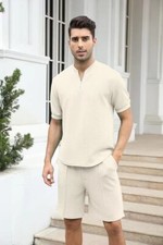 Men Summer Outfit 2-Piece Set Short Sleeve T-Shirt and Shorts Sweatsuit Set