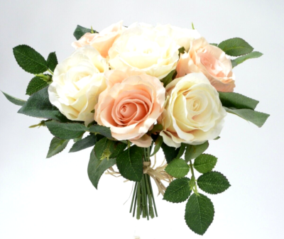 Rosenstrau cream/aprico 7Blten Knstliche Rosen Blume Strau L23cm Deko  Blumen