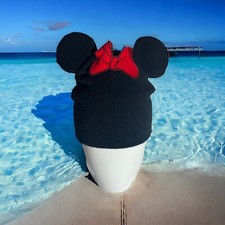 Disney Minnie Mouse Beanie Hat Mouse Ears Red Bow One Size