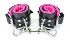Pink Satin Lined Leather Ankle Bondage Cuffs by Axovus