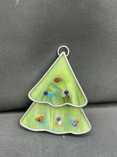 Green Stained Glass Christmas Tree Bead Ornament Accents Suncatcher Ornament 3"