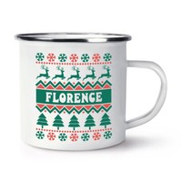 Personalisiert Nordische Weihnachten Muster Emaille Tasse Rentier Schneeflocken