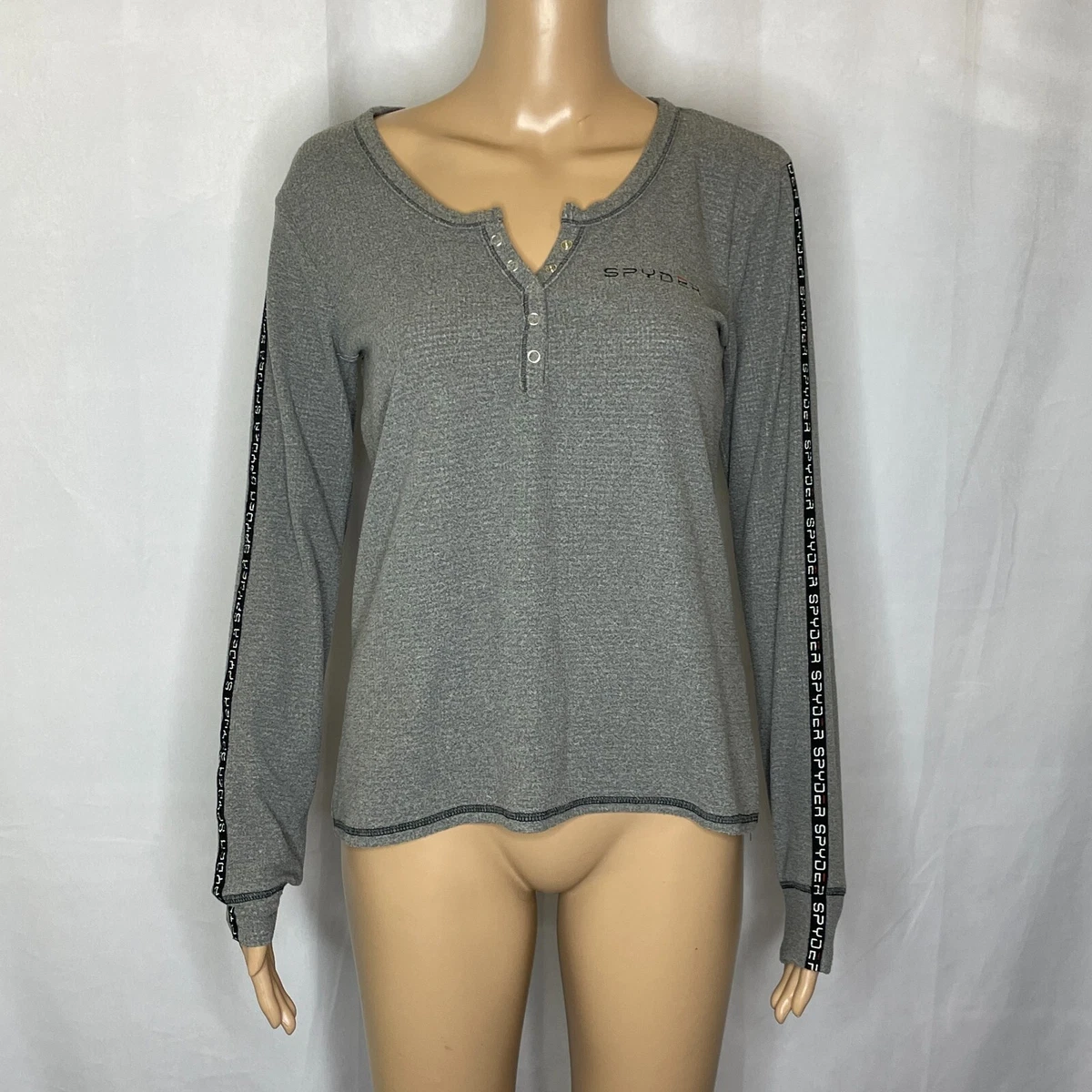 Womens Medium Spyder Gray Waffle Henley Long Sleeve Baselayer Shirt | eBay