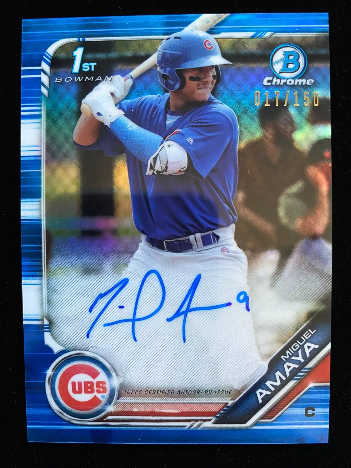 2019 Bowman Chrome MIGUEL AMAYA 1st Rookie BLUE REFRACTOR AUTO #/150 Cubs RC SP