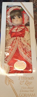 RARE Gorham First Annual Christmas Doll Christine 18'' Petticoats & Lace VT756