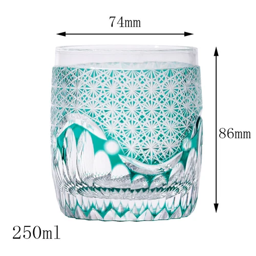 Edo Kiriko Crystal Whiskey Glasses Hand Cut To Clear Green 9oz Gift Packing - Picture 2 of 12