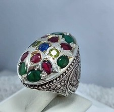 Stone Emerald Ring Emerald Sapphire Ruby Gemstone Ruby Sterling Silver 925 Ring