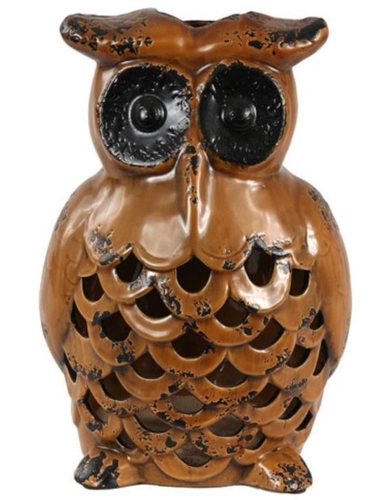 Jarrón estatuilla de búho de cerámica marrón grande Privilege International 77069 15,5"x 9"x9" Foto 2 de 4